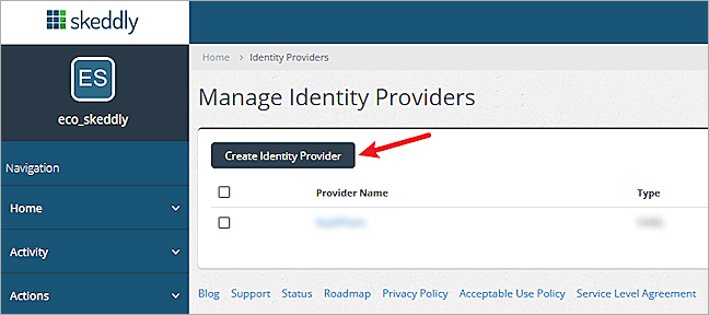 create identity provider btn